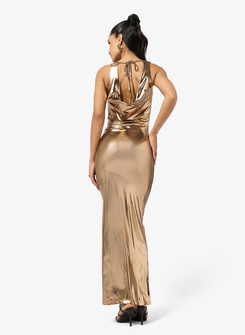 Ginger Metallic Cowl Neck Dress - Image 2